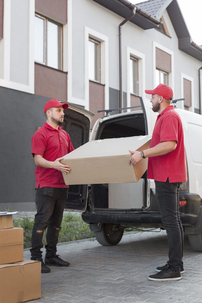 front view delivery men job concept